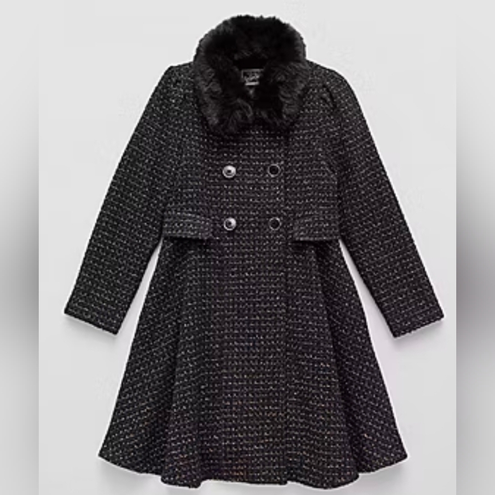 S Rothschild Big Kid Girls Sparkle Black Midweight Coat Size 7/8 - Picture 10 of 10